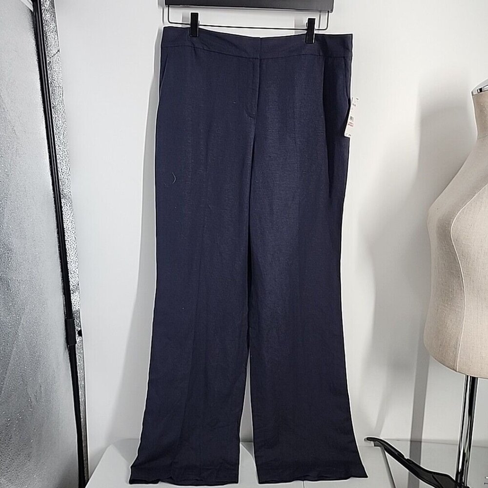 New NINE WEST Size 10 THE NEO CLASSIC Dress Pant POCKETS Navy Blue Linen Blend